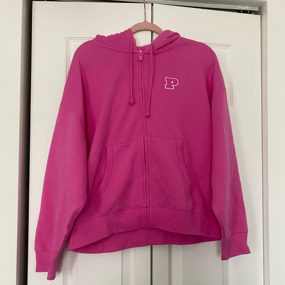 PINK Victoria's Secret Hot Pink Full-Zip Hoodie with 'P' Chest Logo
